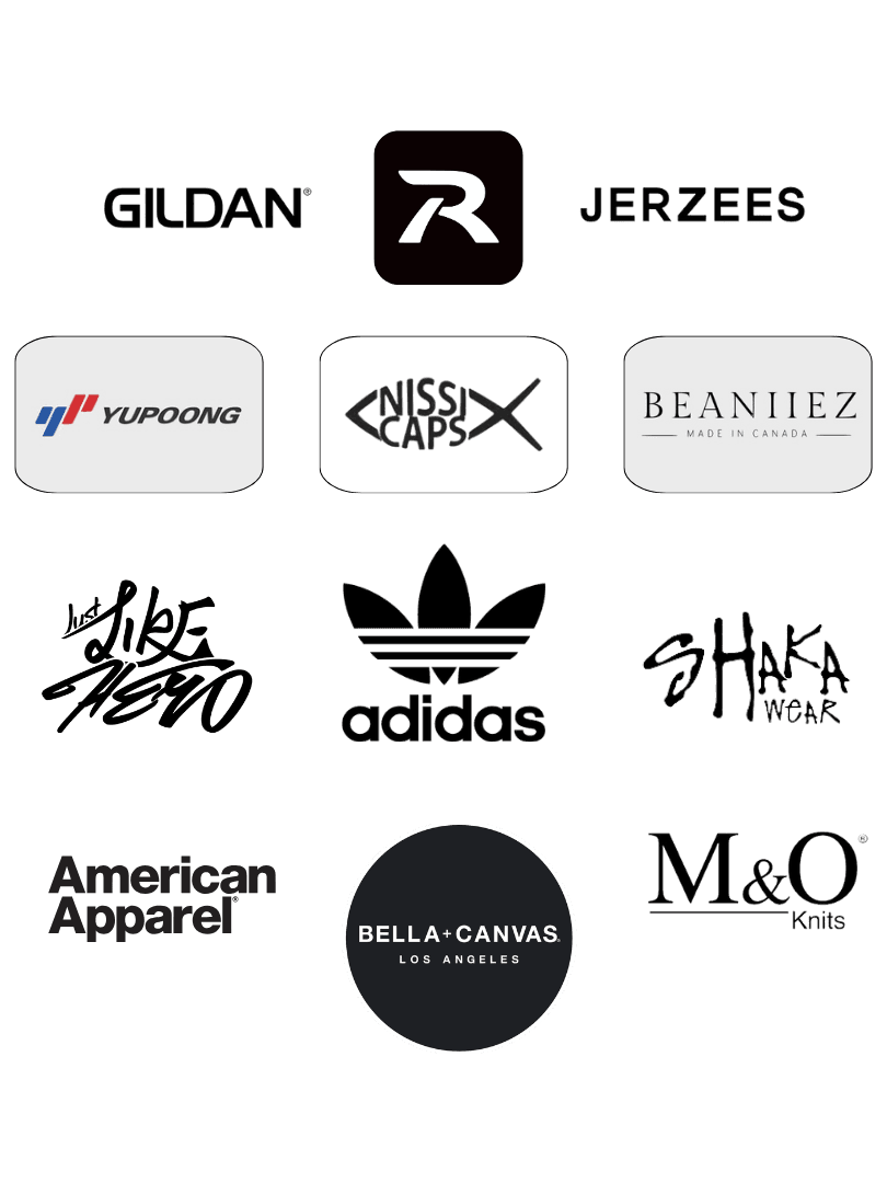 Brand partners - Gildan, Jerzees, Bella+Canvas, and more
